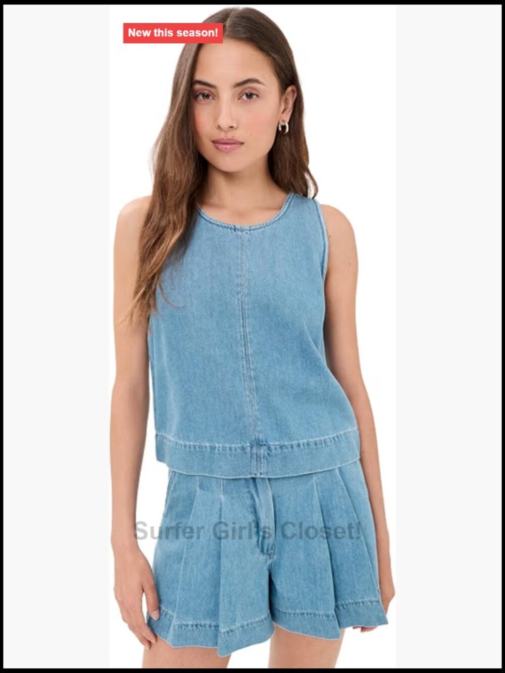 Non-Stretch Denim Tank Top Scoop Neck Sleeveless Cotton Blend